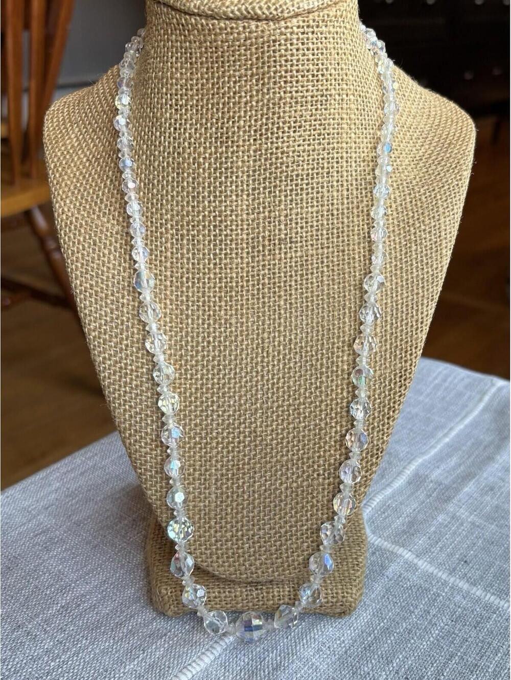 Vintage Aurora Borealis Faceted Crystal Bead Necklace